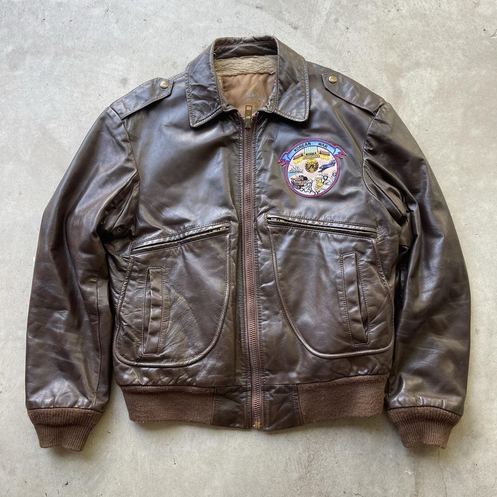 Vintage A-2 Leather Flight Jacket Made In USA Ideal‎ Zip Korean War Patch 42